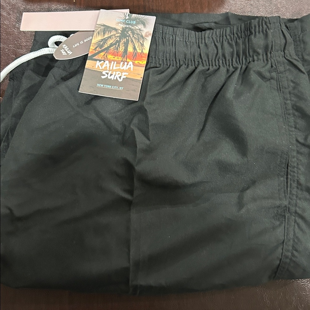 Men's Black Swim Trunks with Contrast Drawstring